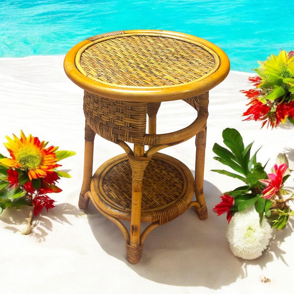 Other - Vintage MCM Rattan and Bamboo side table BOHO Authentic Vintage MCM Home Decor